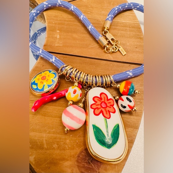 Zara Blue Cord Necklace with Porcelain Charms - Picture 6 of 8